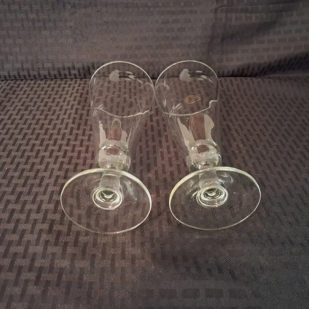 Set of 2 Vtg Princess House Heritage Crystal Pilsner Tall Beer Glasses Etched